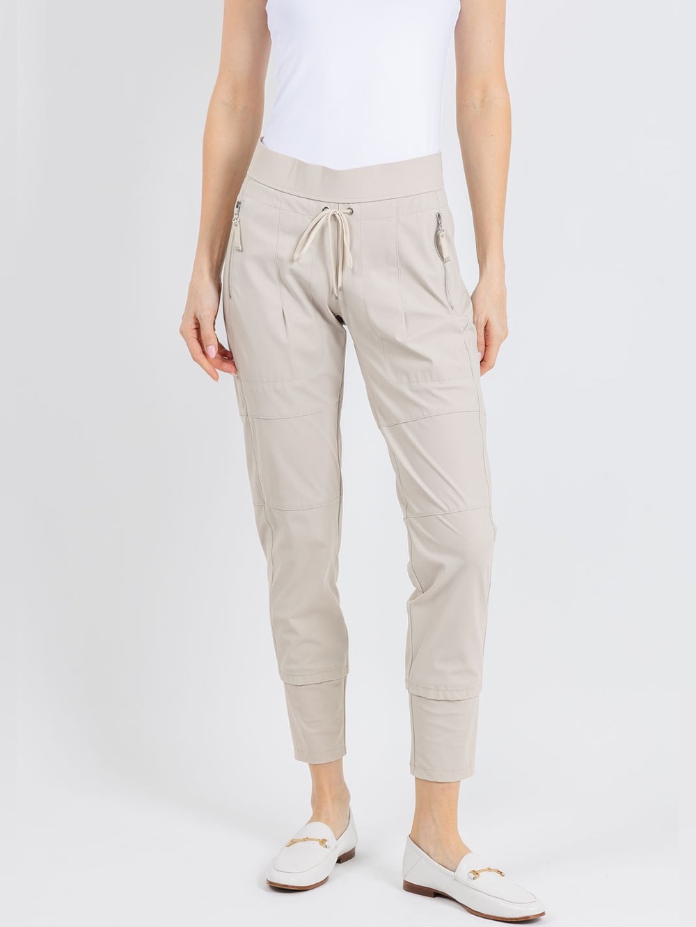 Raffaello Rossi Candy Pants Joggers in Kalk Taupe/Ivory, size 36/ US Small